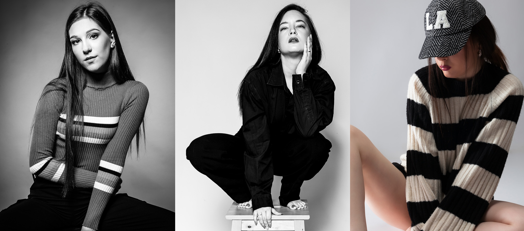 Modell portfólió fotózás Debrecenben, ahol a cél a sok féle arc megmutatása, több ruhaszett segítségével.